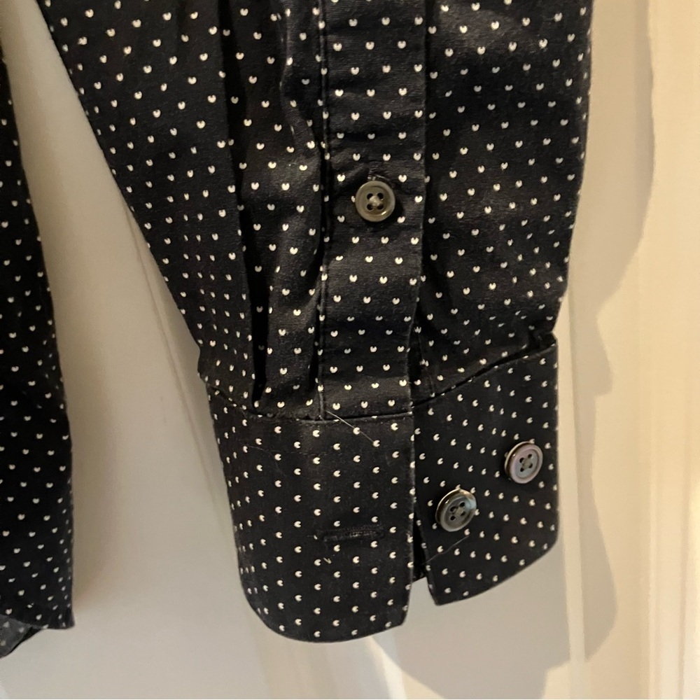 Theory Mens Navy Blue Dots Long Sleeve Collard Shirt (L) - Picture 5 of 8